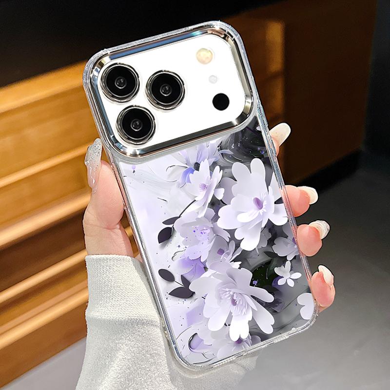 INS Акварельный Цветочный Чехол Для iPhone 17 Pro Max iPhone 16 15 14 13 Pro Max 11 17e 16e Позолоченная Рамка Камеры Прозрачная Мягкая Силиконовая Задняя Крышка