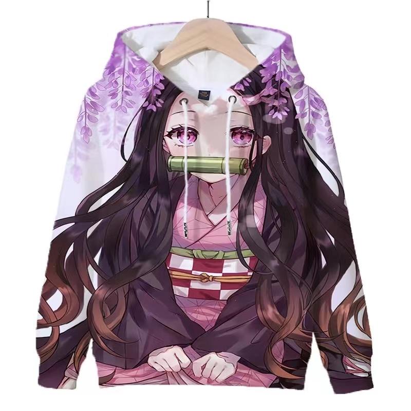 2024 Аниме Demon Slayer Hoodie Kamado Nezuko Pullover Hooded Comfortable Round Neck Street Hooded Sweatshirt для мужчин и женщин