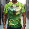 Забавная мужская футболка с коротким рукавом с узором крокодила, 3D-принт, круглый вырез, топ для вечеринки, праздника, весны и лета 2025 года