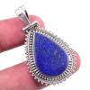 Natural Lapis Lazuli Gemstone 925 Solid Sterling Silver Gift Pendant 1.75" Q9Y75