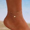 1pc, Elegant Double-Layer Heart Charm Anklet, Vintage Multi-tier Alloy Foot Jewelry, Beach Anklets For Women, Fashion Accessories