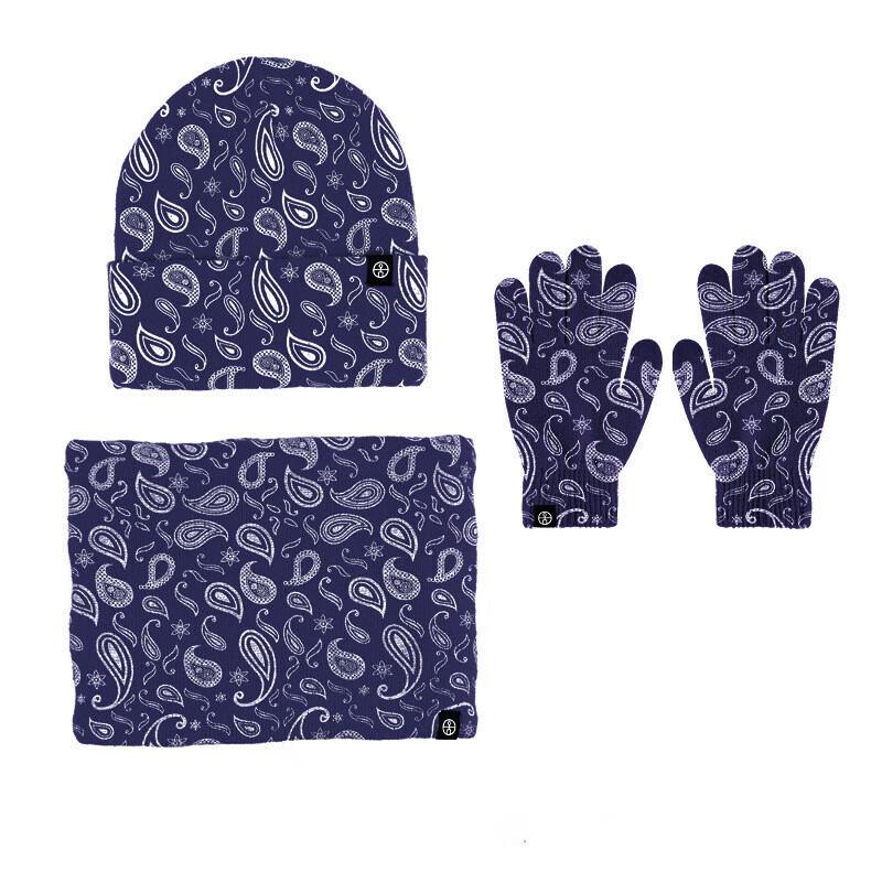 Autumn/Winter Paisley Knitted Hat, Scarf & Gloves Set