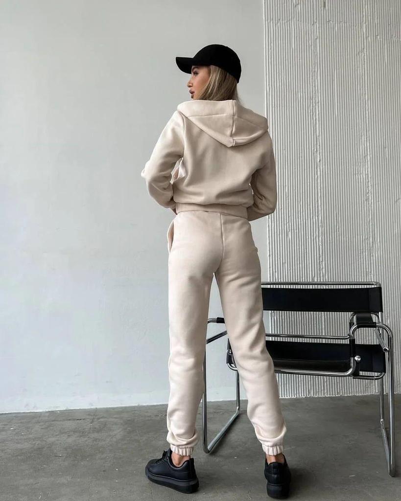 Европейско-американский флисовый худи с капюшоном и брюки для женщин - Осень/Зима