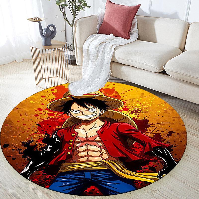 One Piece Anime Epic Illustration,Round Area Rug,Carpet Rug for Living Room Bedroom Sofa Playroom Decor,Non-slip Floor Mat