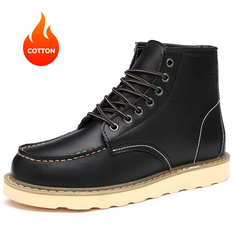 Мужские мотоциклетные ботинки, удобные рабочие ботинки на платформе, высокие кожаные ботинки для активного отдыха, модные мужские ботинки из флиса для тепла