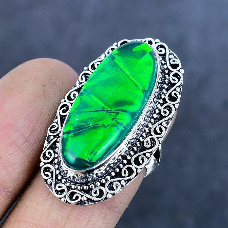 Green Triplet Opal Handmade 925 Sterling Silver Jewelry Ring Size 7 Z8y15