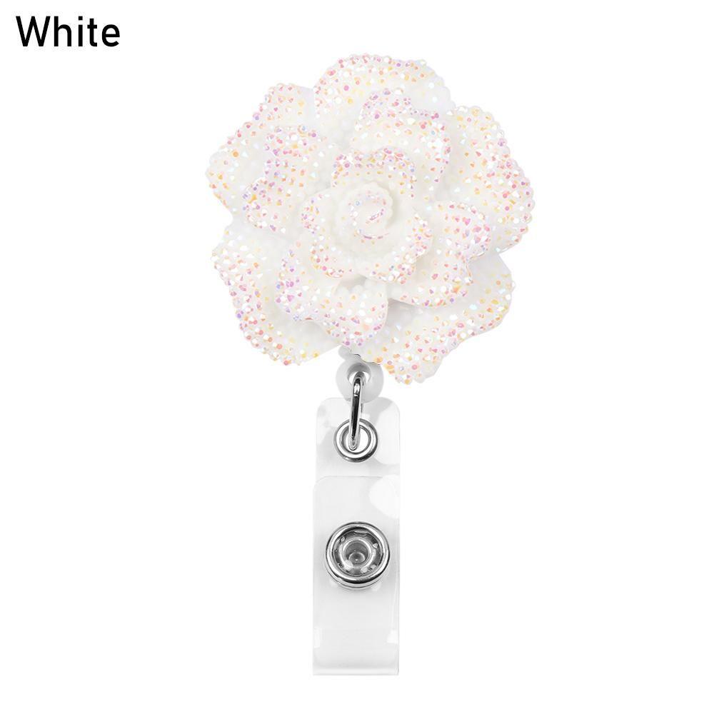 Unisex Stationery Retractable Lanyards ID Name Card Key Ring Badges Holder Rose Shape Badge Reel