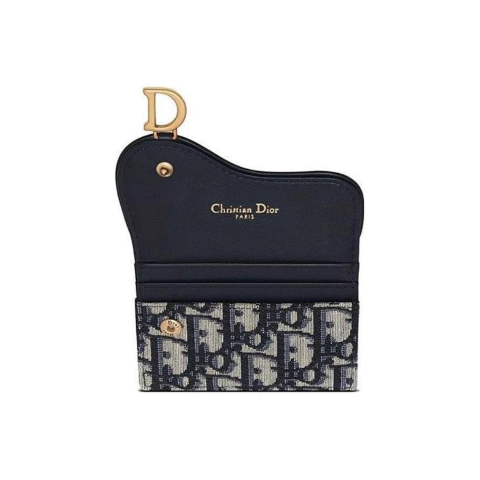 Dior Классический кожаный держатель для карт с косой вышивкой и клапаном, тонкий, женский, джинсово-синий, S5610CTZQ_M928
