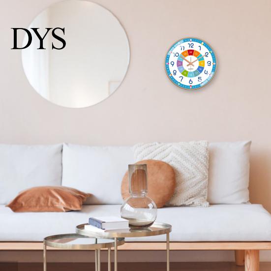 Bedroom Decor Wall Clock Colorful Silent Classroom Playroom Teach Time Child Telling Skills for Kids Room Learning to Tell