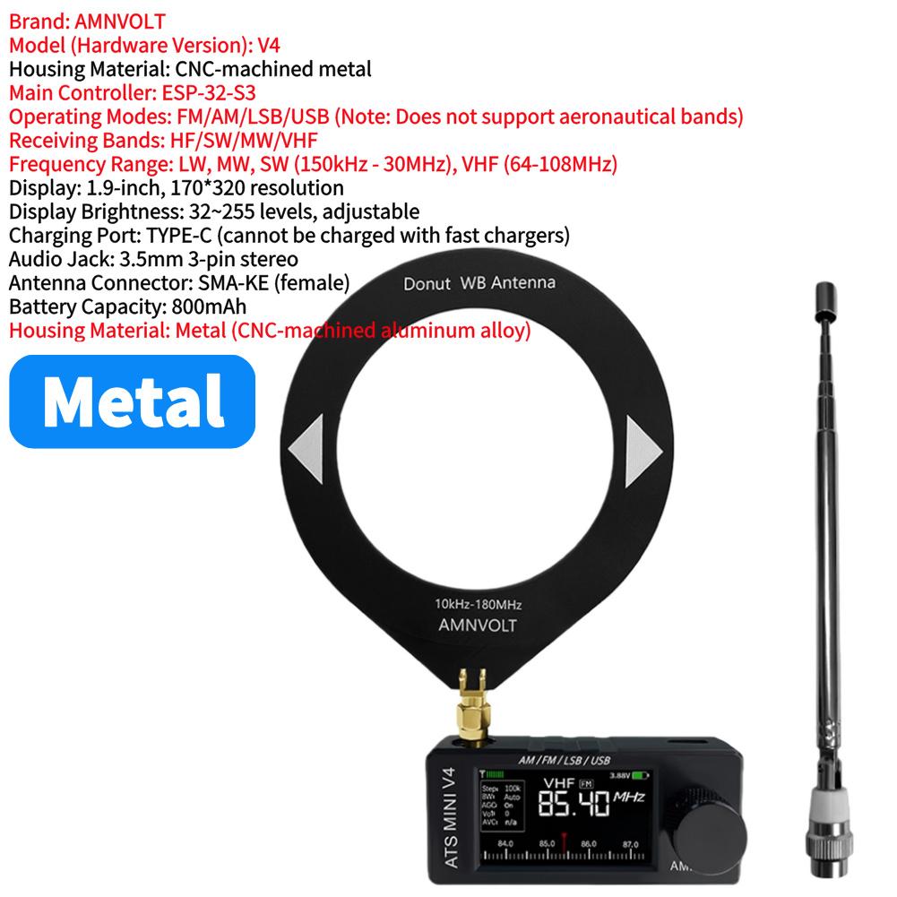 AMNVOLT V4 ATS MINI SI4732 Радио с усилителем для наушников LSB USB Транзисторные карманные радиоприемники 1,9-дюймовый IPS-экран для помещений и улицы