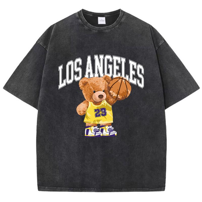 Летняя женская хлопковая стираная футболка Los Angeles 23 Basketball Teddy Bear Printed Tee Shirt Loose O-Neck Tops Female Clothing