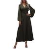 Autumn and winter new women's lantern sleeves with high split ends dress black navy blue burgundy army green leopard print