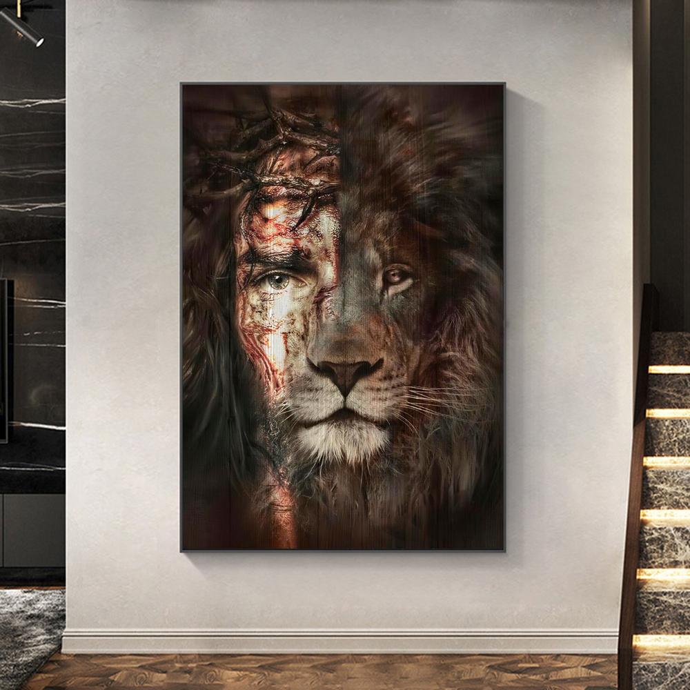Лев и Иисус холст картины современные религиозные плакаты и принты настенные художественные фотографии животных для гостиной домашний декор без рамки