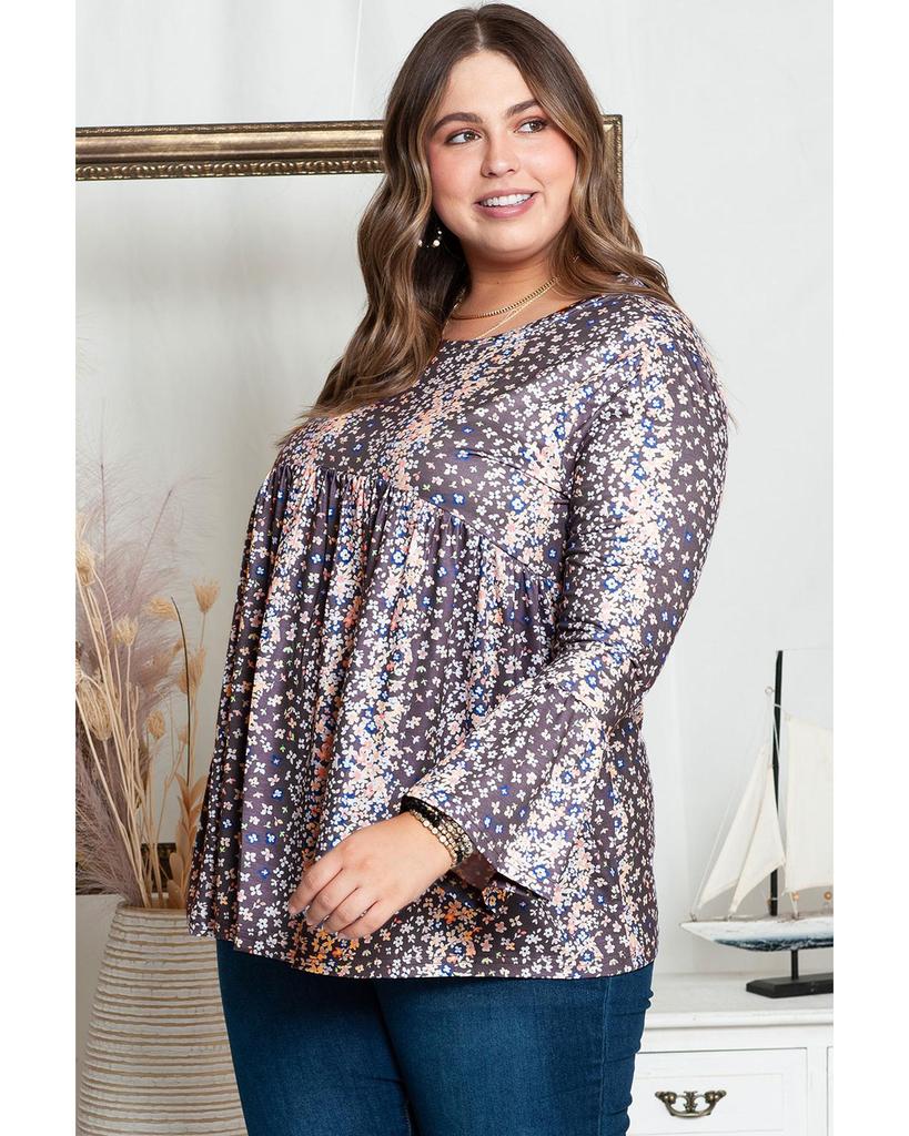 Azura Exchange Блуза Babydoll с цветочным принтом и круглым вырезом больших размеров