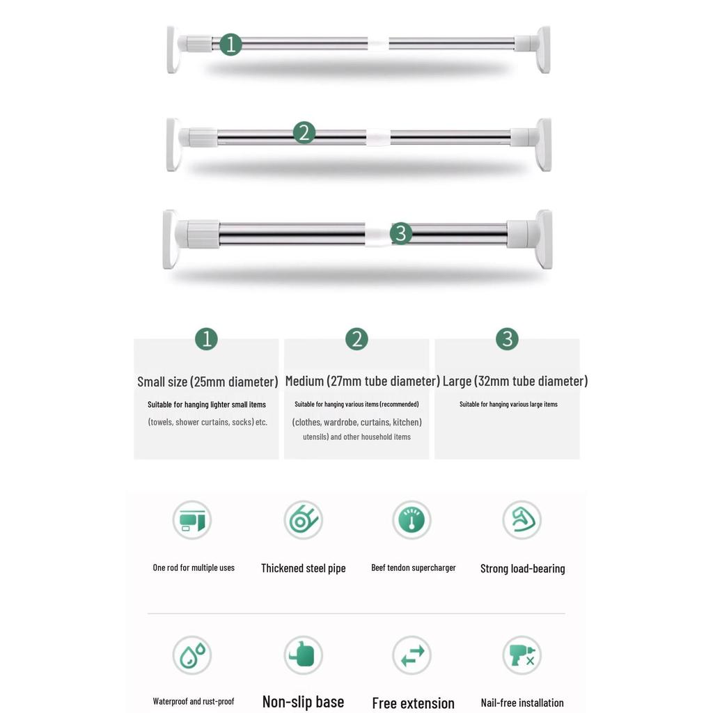 Retractable Punch-Free Clothes Drying and Curtain Rod for Balcony and Bathroom