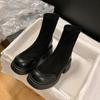 Модные женские осенне-зимние новые модные универсальные толстые подошвы на высоком каблуке эластичные короткие сапоги 2024 женские круглые ретро-ботфорты