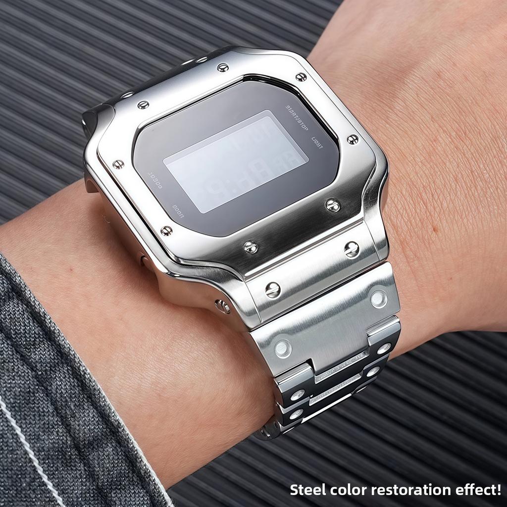 Для Casio DW5600 GW-B5600 3229 серия Маленький квадрат Модификация Металлический корпус из нержавеющей стали Ремешок для часов Резиновый ремешок Мужской Браслет