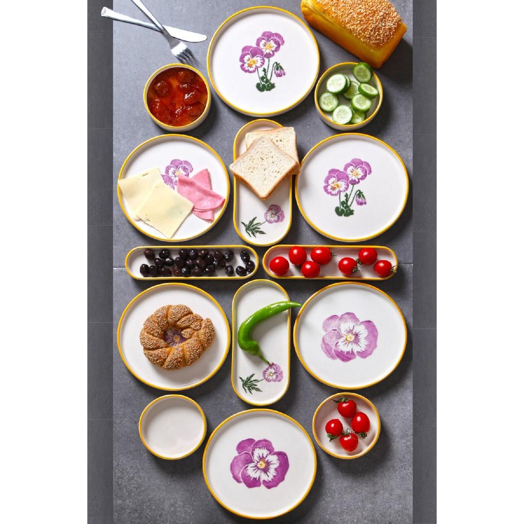 14 Piece Stackable Violet Breakfast Set For 6 Persons Handmade Special Design Breakfast Set Breakfast Bowl