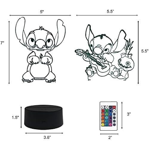 Lampe LED illusion 3D - Stitch - Télécommande RVB 16 couleurs - Veilleuse de bureau - Acrylique