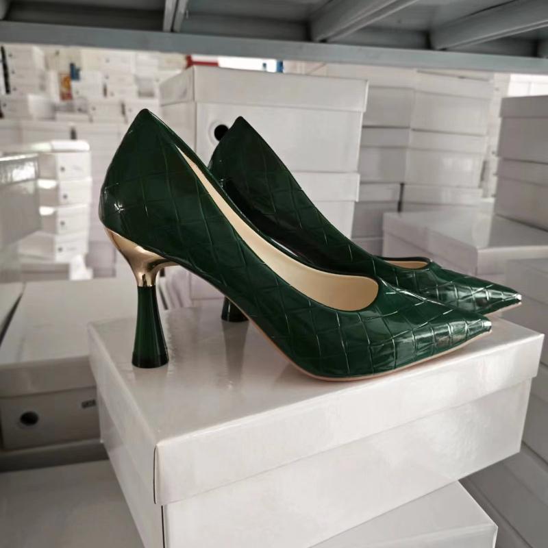 Fashion Green Plaid Classic Casual High Heels New Pattern Embossed Fashion Oversize Shoes In Spring and Summer 2025 Pumps Women Shoes