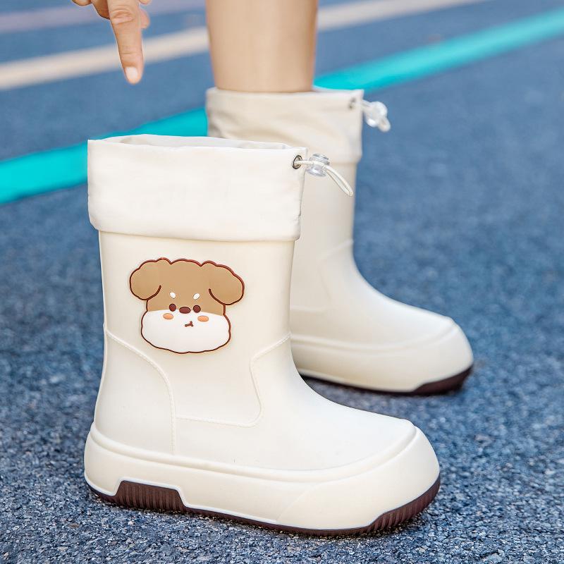 Женские водонепроницаемые резиновые сапоги до середины икры, нескользящая резиновая подошва с хлопковой подкладкой для использования на улице и на кухне.