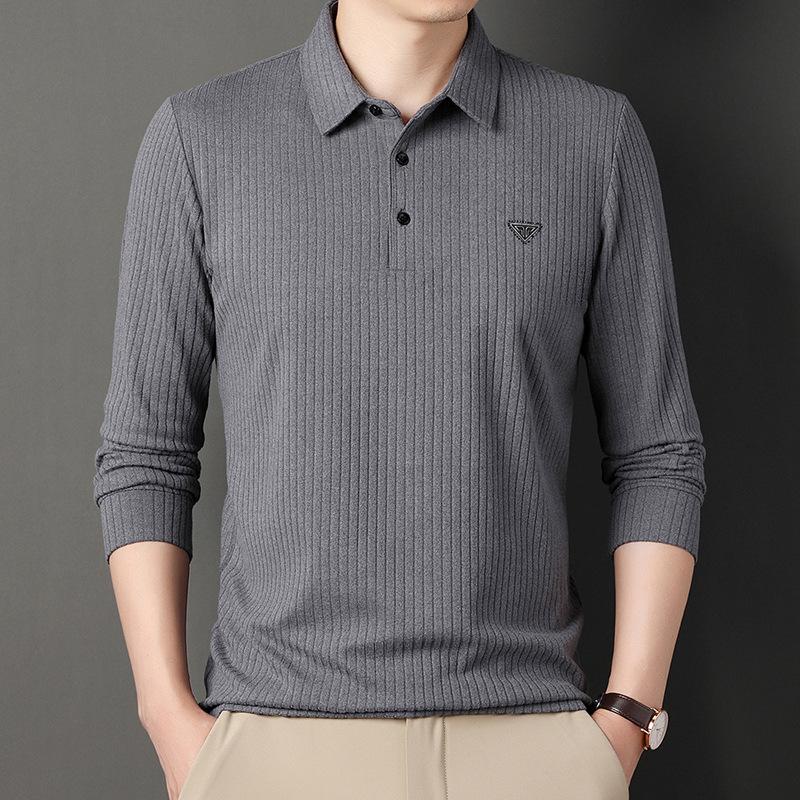 Polo Striped Men's Clothing Autumn Top Light Business Long Sleeved T-shirt