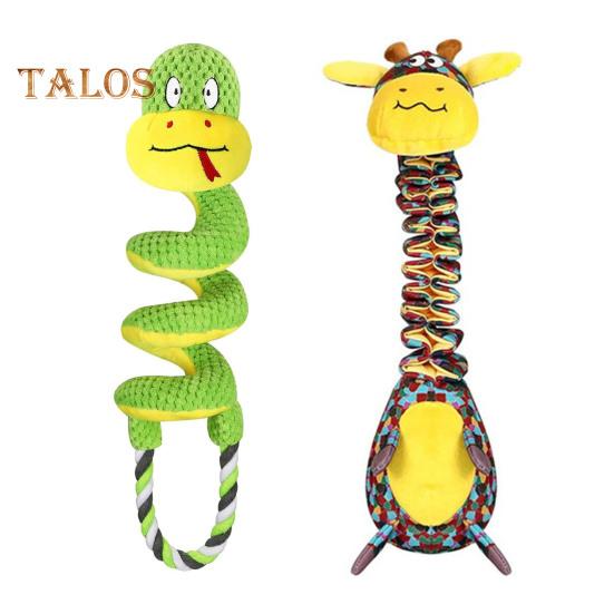 Squeaky Dog Chew Toy with Crinkle Paper Plush Giraffe/Snake Shape Tug of War Toy Interactive Stuffed Animal Pull Toy for Small Medium Large Dogs