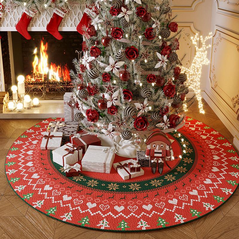 Christmas Tree Decoration Mat Large Area Christmas Circular Carpet Washable Anti Slip Carpet New Year Atmosphere Mat Decoration