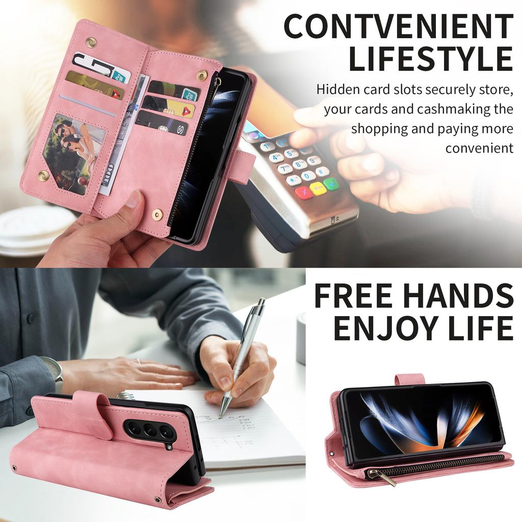 Применимо к Samsung Z Fold 6 кожаный чехол Z Flip5 складной мобильный телефон ретро матовый кошелек на молнии диагональный