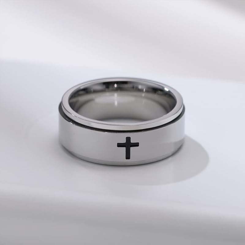 [Rockyu] бренд модных аксессуаров кольцо мужское серебряное вращающееся кольцо крест-накрест кольцо, которое можно вращать нержавеющая сталь матовое плоское кольцо Властелин