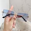 2pcs Sunglasses For Women Fashion Rimless Beach Gradient Sunglasses Original Rectangle Glasses UV400 Eyeglasses