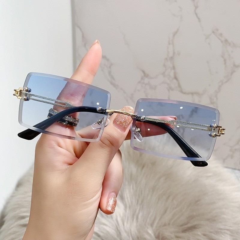 2pcs Sunglasses For Women Fashion Rimless Beach Gradient Sunglasses Original Rectangle Glasses UV400 Eyeglasses