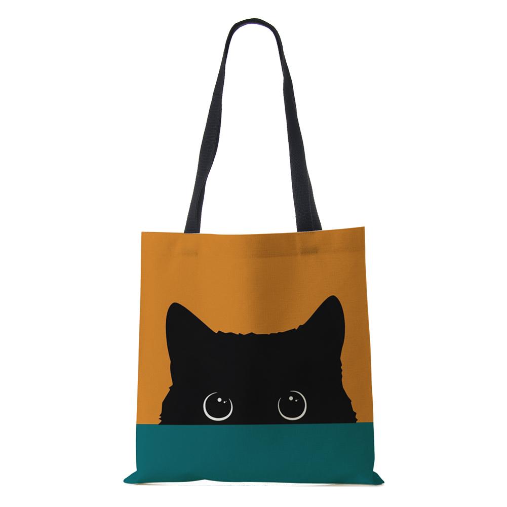 Cat Cartoon Shoulder Bag Reusable Shopper Kawaii Canvas Tote Bag Women Haajuku High Capacity Casual Folding Handbag