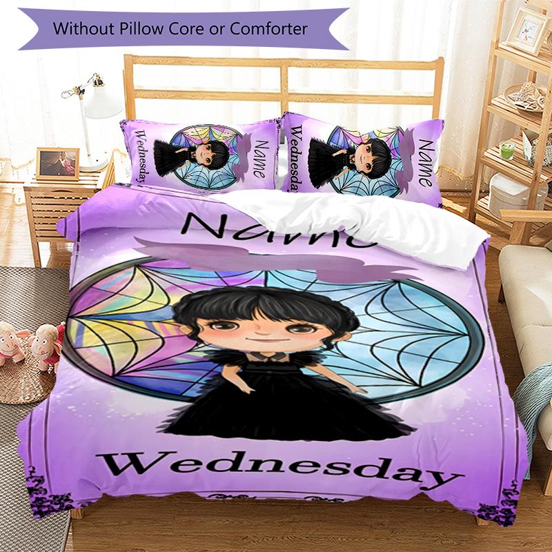 3pcs Custom Name Wednesday Addams Bedding Set Duvet Cover Closure Includes 1 Duvet Cover & 2 Pillowcases for All Seasons Bedroom Decor
