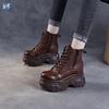 Autumn and Winter New Platform Martin Boots Women's Leather British Style Small Retro Brown Inner Height Increase Short Leather Boots