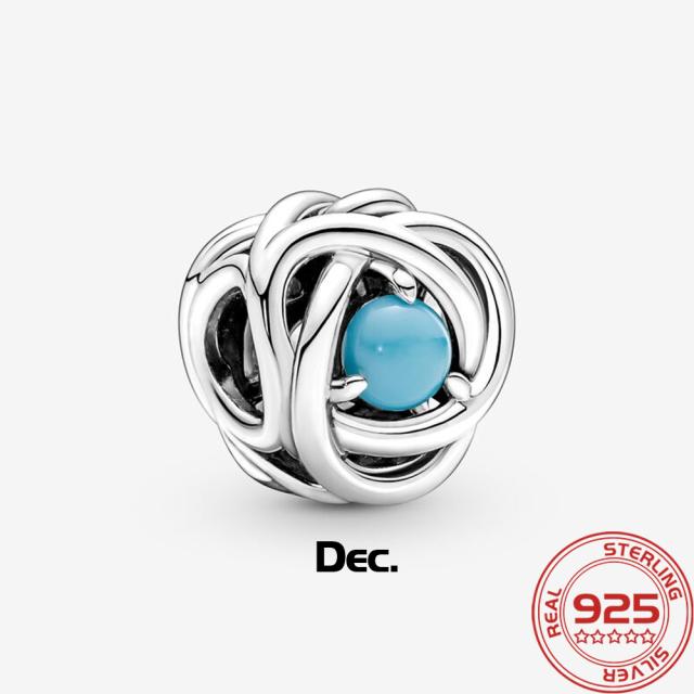 Роскошный серебряный 925 пробы февральский фиолетовый камень рождения вечность круг шарм подходит модный браслет 925 пробы серебряный шарм модные ювелирные изделия для девочек