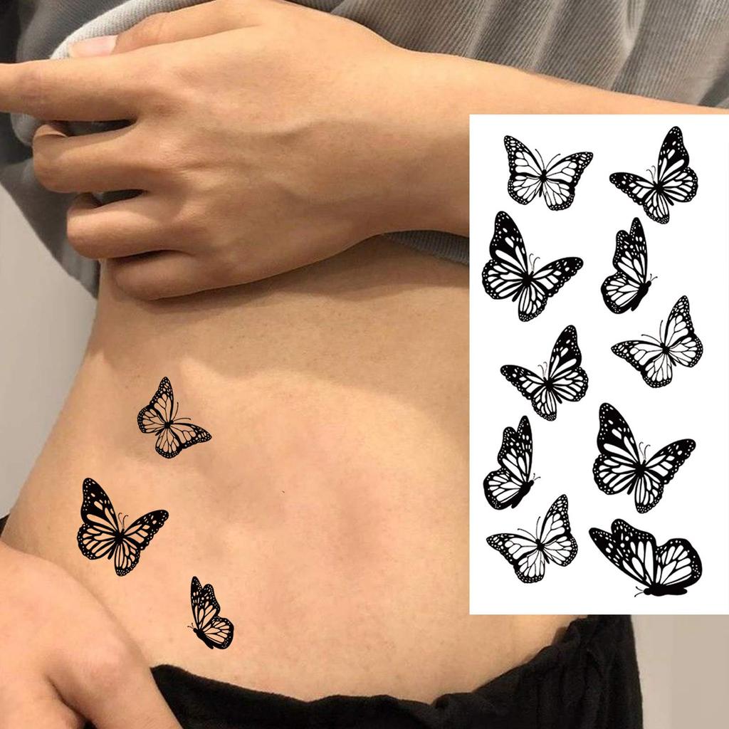 1 Sheet Black Butterfly Temporary Tattoos For Women Adults Fake Water Transfer Letter Tattoo Sticker Neck Hands
