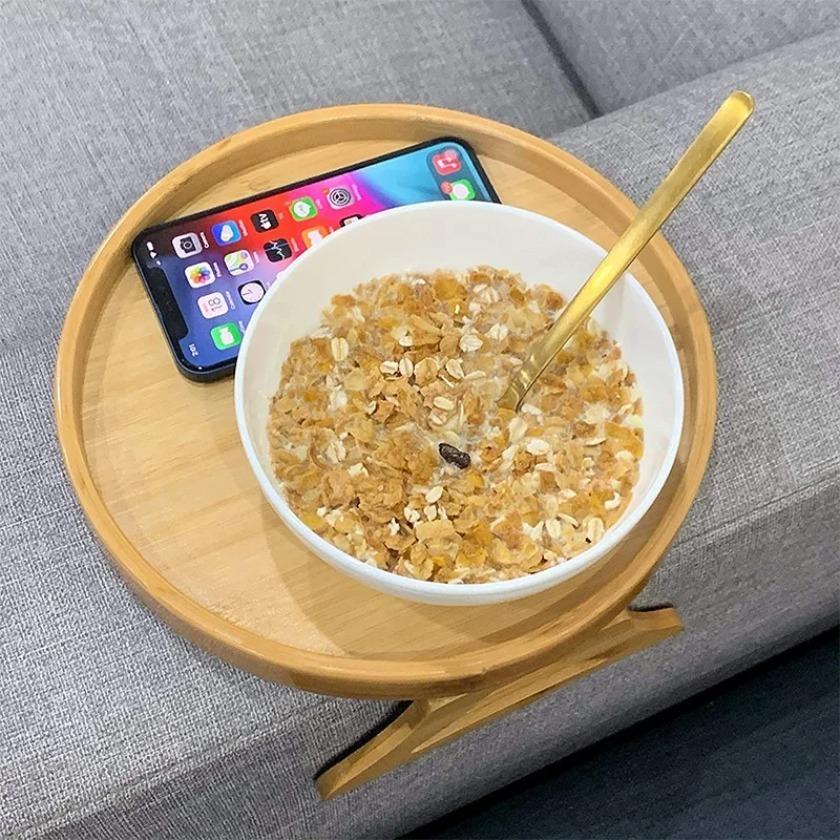 Sofa Tray Table Sofa Armrest Clip-On Tray Natural wooden Sofa Tray Practical TV Snack Tray for Remote Control Coffee Snacks