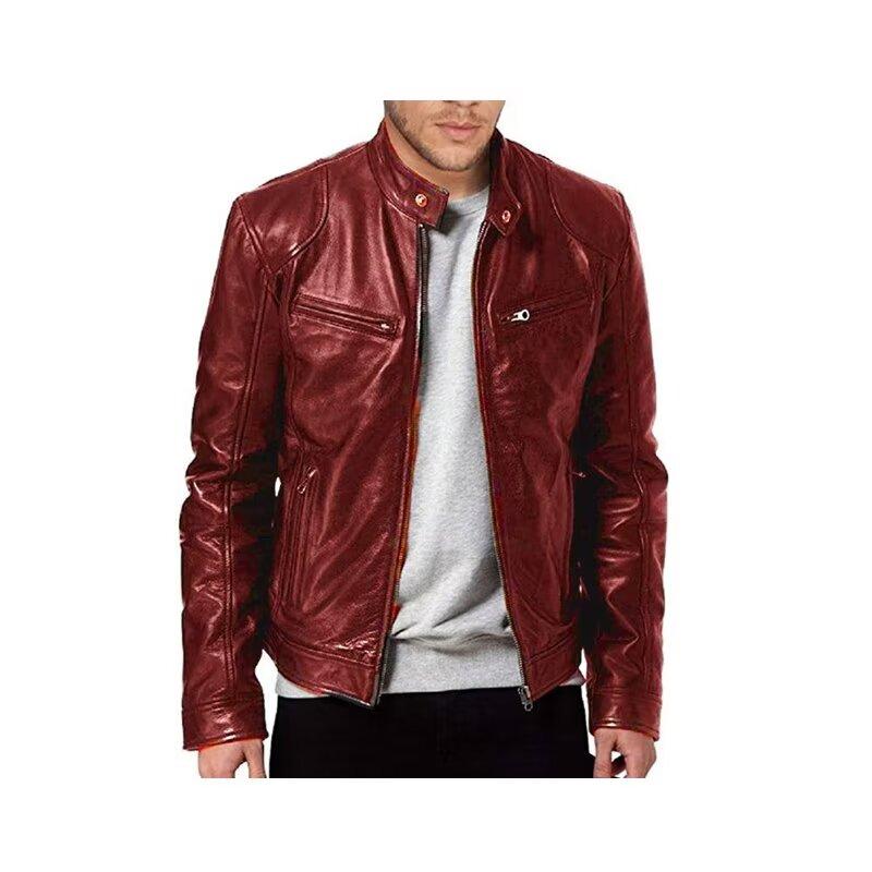 Мужская куртка из искусственной кожи с несколькими карманами, воротник-стойка, мужская мотоциклетная кожаная куртка в стиле панк, кардиган на молнии, кожаная куртка