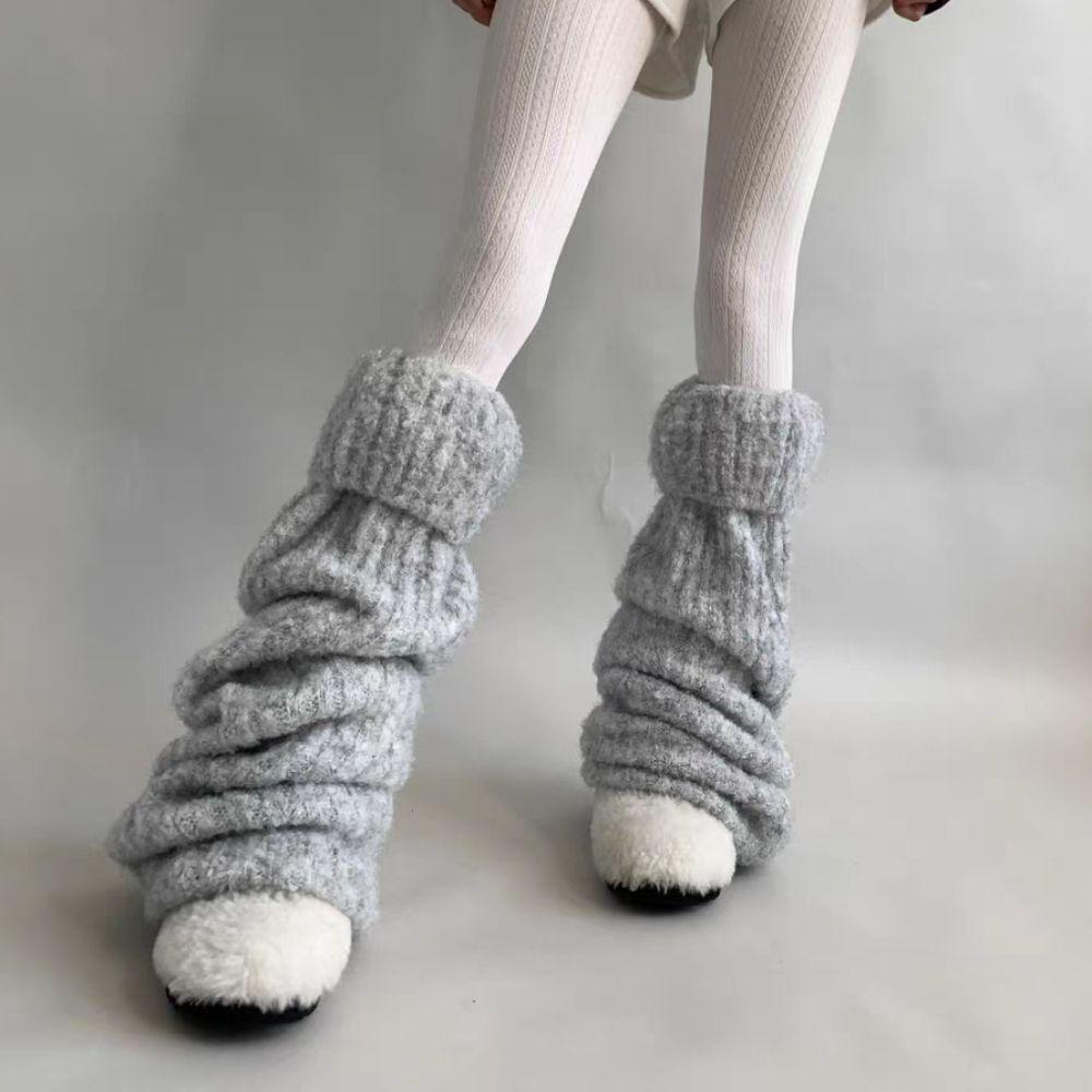Y2K Kinted Leg Warmer Thick Warm Plush Leg Socks Harajuku Knit Long Stockings Accessories