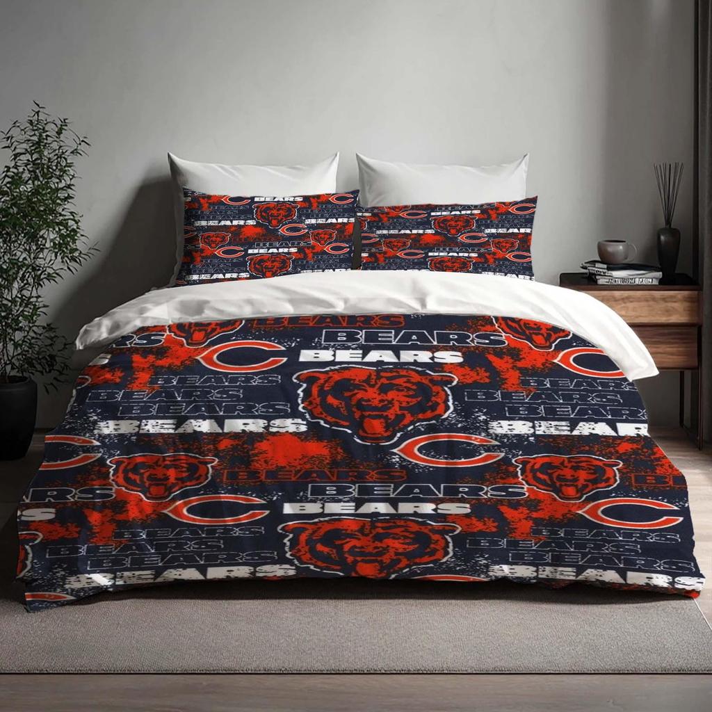 Christmas Gift Chicago Bears Duvet Cover Three Bedding Set Personalized Name Birthday Bedding Quilt Cover Halloween Gift Back to School.