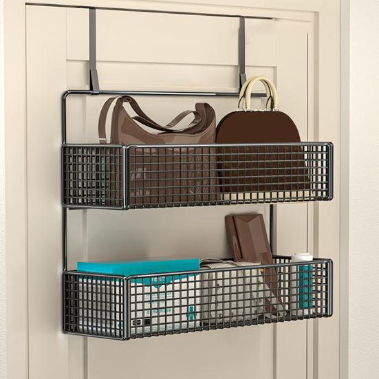 Дверной органайзер, стойка для хранения с крючками, прочная конструкция, сетчатая конструкция, легко собирается, съемная корзина для хранения за дверью