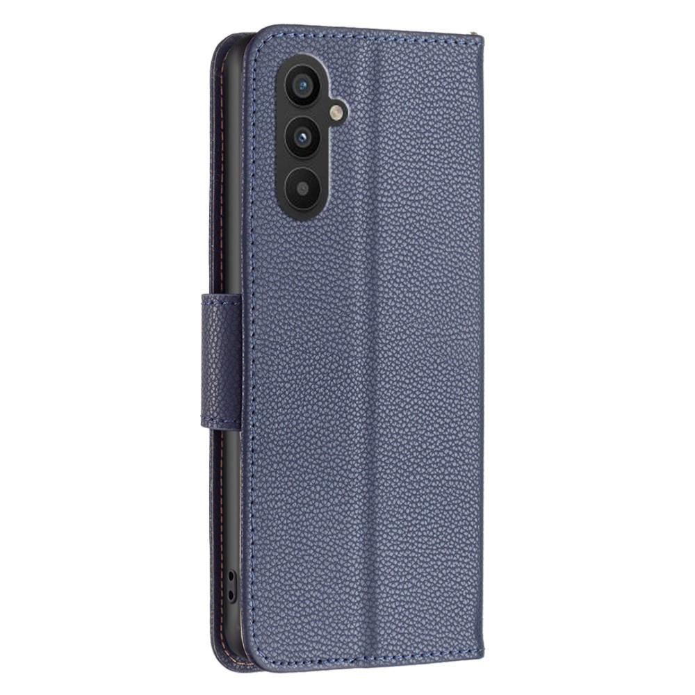 Flip case for Samsung Galaxy A25 5G, Wallet Litchi Leather, navy blue + 9H glass