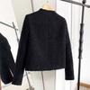 Women Spring Autumn Elegant Socialite Long Sleeve Blacktweed Style Cropped Jacket Thin Regular Crew Neck Jacket
