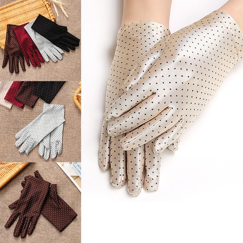 1 Pair Mittens Women Dot Girl Wrist Fabric Gloves Drive Sun Protection Summer Elastic