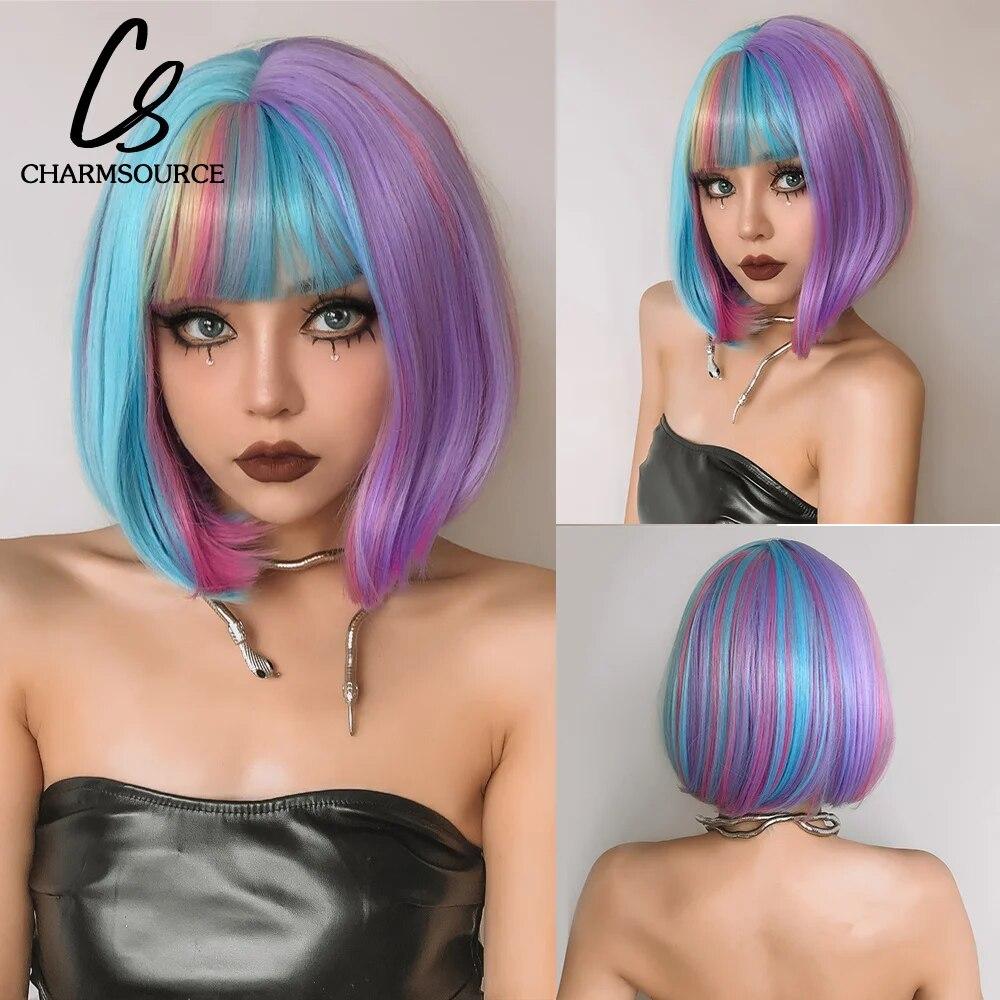 Короткие прямые синтетические парики «боб» с челкой для женщин, парик от коричневого до светлого цвета, косплей, вечерние, повседневные, термостойкие волокна, волосы