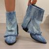 2024 New Women's Shoes Hot Selling Pointed Toe Denim Comfortable and Versatile Women's Boots Spring and Autumn Short Boots