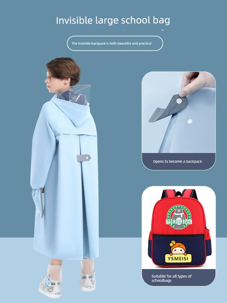 New Model Children's Raincoat for School, Girls and Boys, Primary School Students, with Backpack Space, Full-Body Rain Poncho for Older Children