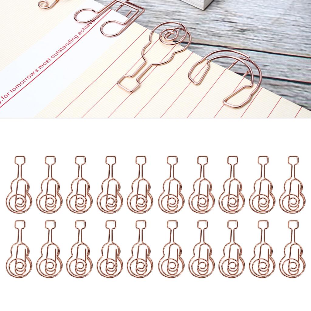 20 шт. Форма скрепок для бумаги из металла, форма гитары, золотые, легкие, портативные, милые, офисные зажимы для 