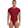 Men's One Piece Thongs Bodysuit Short Sleeve Button Crotch Shirt Leotard Snappies Rompers Jumpsuit